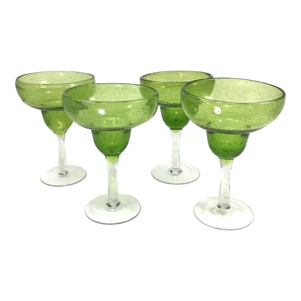 Crate & Barrel Margarita Glasses Mexican Hand Blown Bubbles Set 4